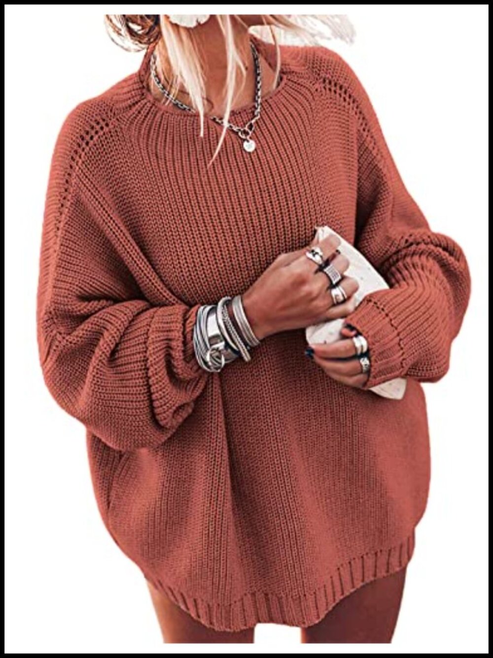Women's Oversized Batwing Sleeve Mock Neck Chunky Knit Pullover Sweater